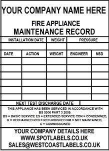Picture of Fire Extinguisher Maintenance Record LARGE